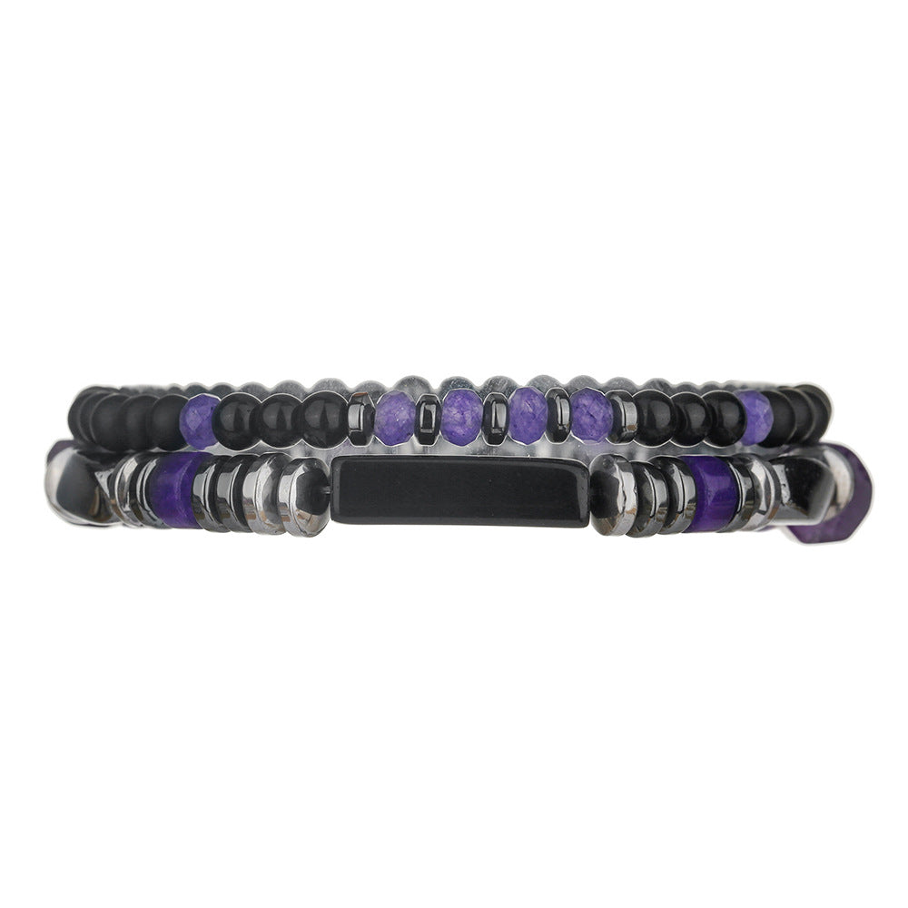 Bohemian Minimalist Geometric Hematite Amethyst Beaded Bracelet Handmade for Men and Women