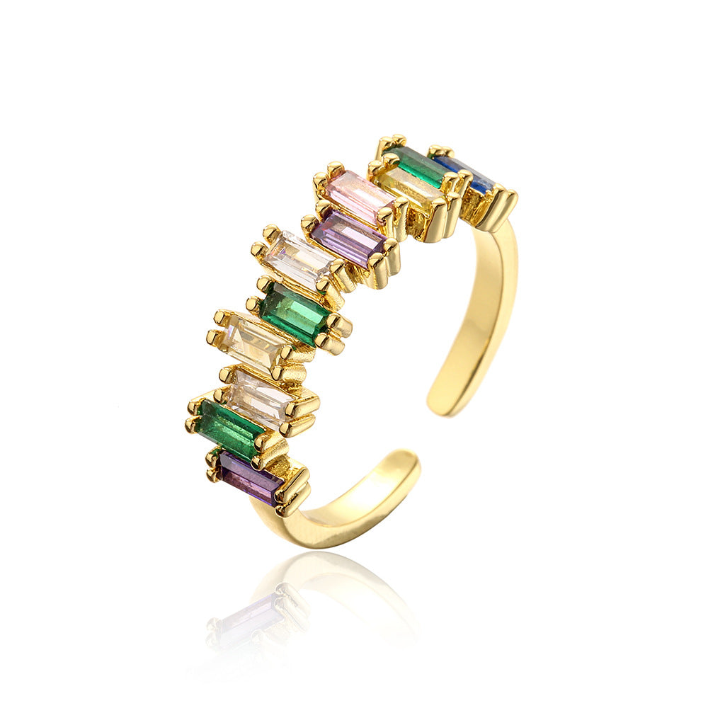 Minimalist Geometric Adjustable Ring in Copper with 18K Gold Plating and Micro-Paved Zirconia for Women
