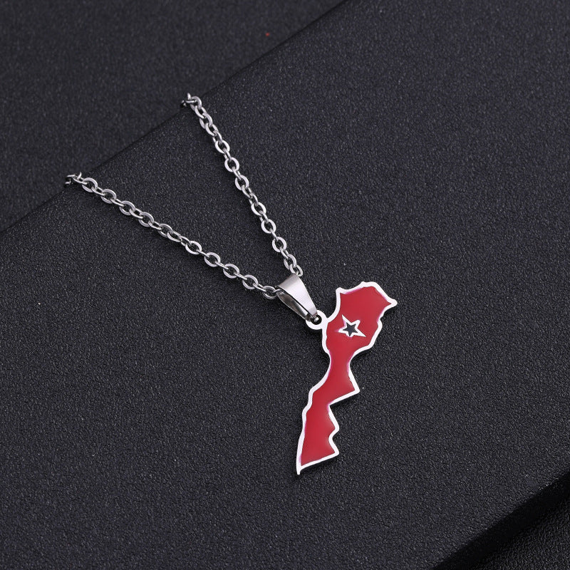Collar con colgante de esmalte marroquí geométrico minimalista de acero inoxidable con cadena O para uso unisex