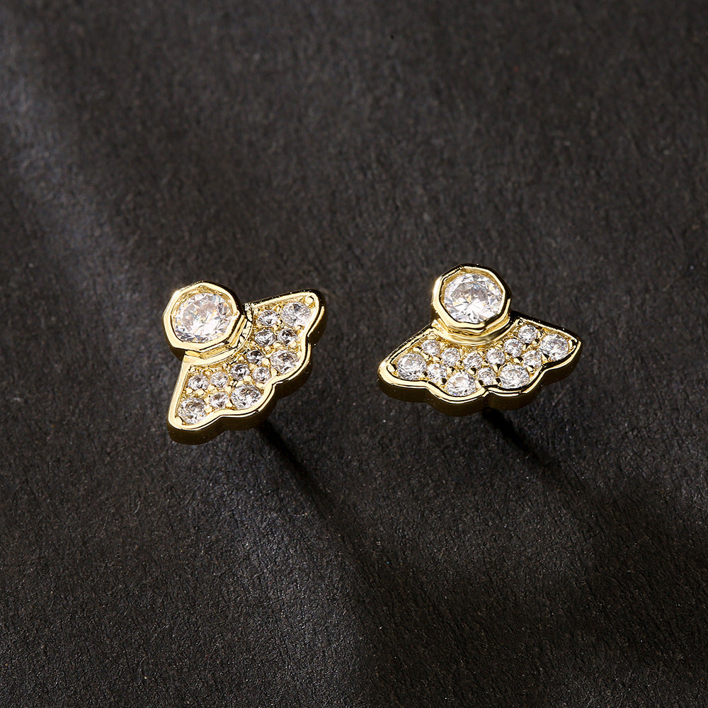 Orecchini in rame a forma geometrica in stile naturale con placcatura in oro 18K e intarsio in zirconi