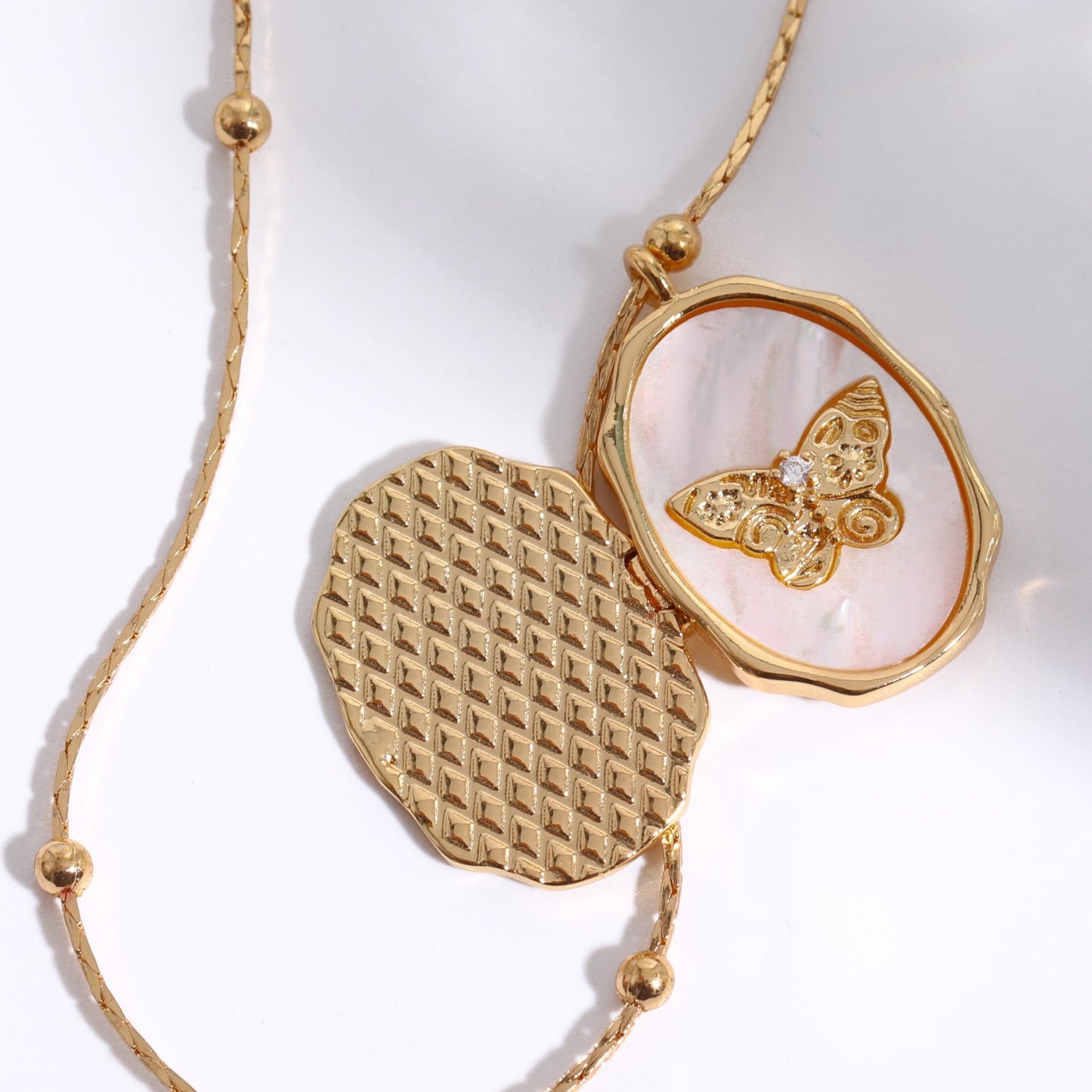 Vintage Butterfly Pendant Necklace in Copper with Gold Plating for Unisex, Adjustable Chain