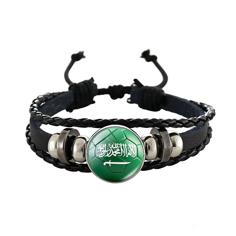 Unisex Geometric Round Braided Leather Bracelet Adjustable Handmade Wristband