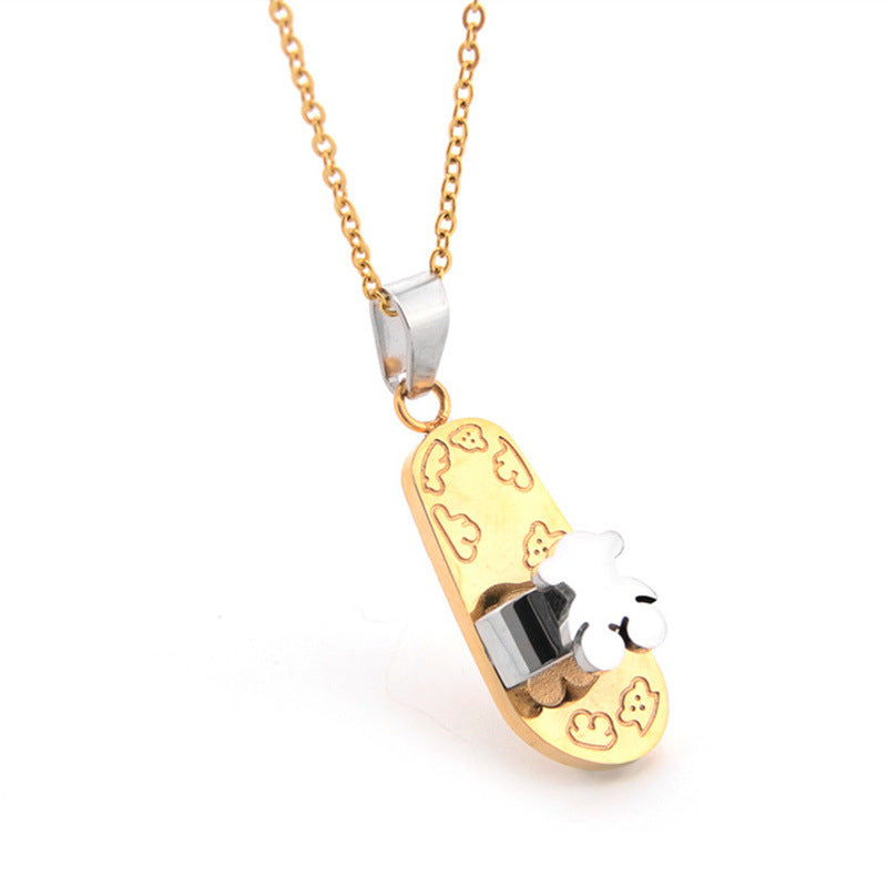 Collana con Pendente a Orsetto in Acciaio Inossidabile Color Oro per Donna Stile Hip Hop Geometrico Catena Regolare Gioielli