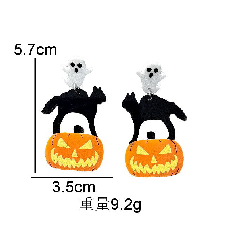 Orecchini a perno in acrilico unisex a forma di fantasma, zucca e pipistrello di Halloween, con design a cartone animato e stampa avocado