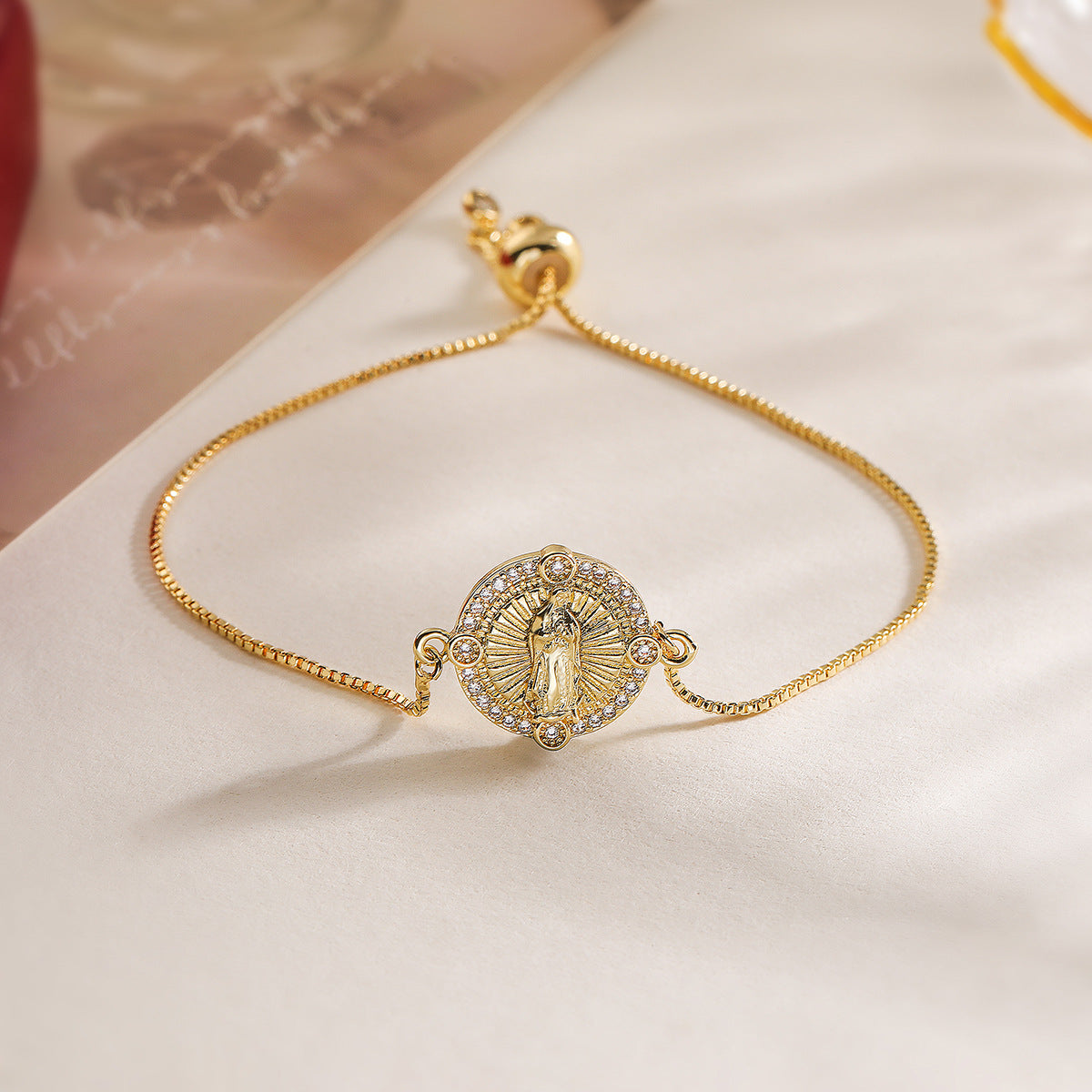 Geometric Copper Bracelet with 18K Gold Plating and Zircon for Women, Fashionable Minimalist Hand Jewelry