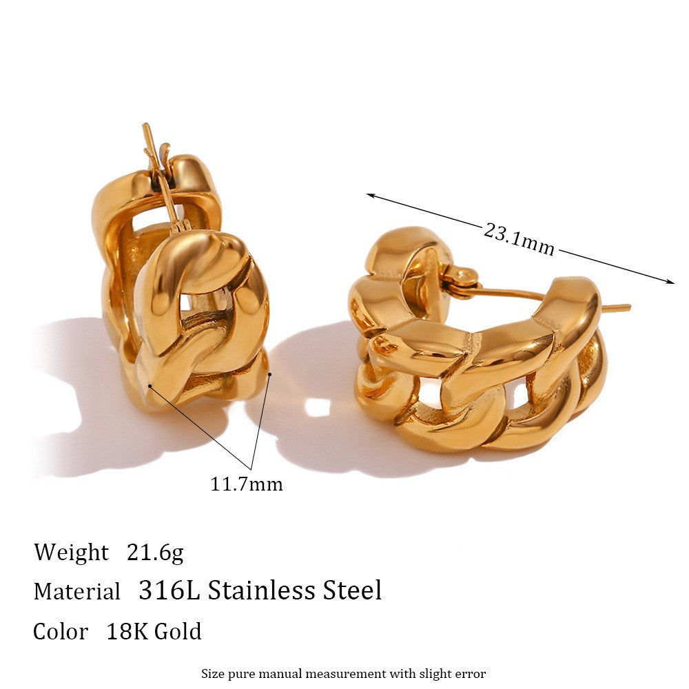 Vintage-Inspired Geometric U-Shaped Titanium Steel Earrings for Women with 18K Gold Plating