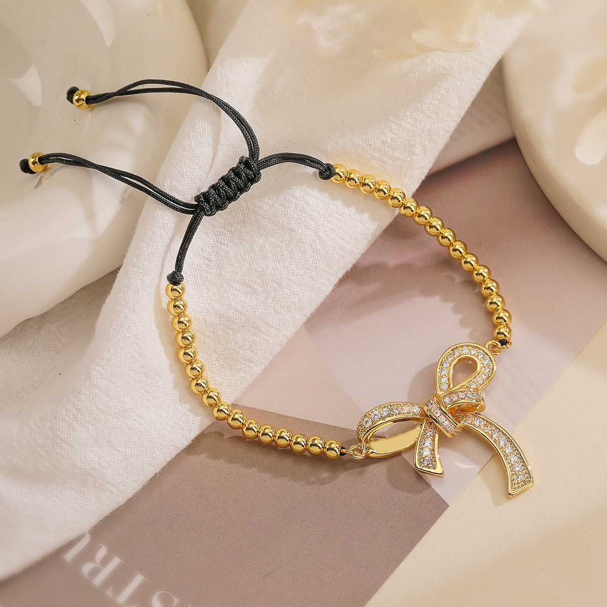 Minimalist Bowknot Shaped Copper Bracelet with Micro-Paved Zirconia for Women