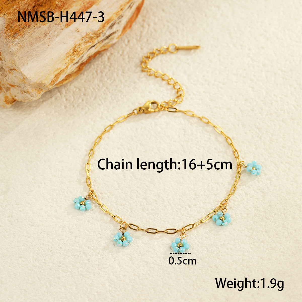 Fashionable OL Style Geometric Flower Beaded Pendant Bracelet for Women Stainless Steel Electroplated Minimalist Jewelry