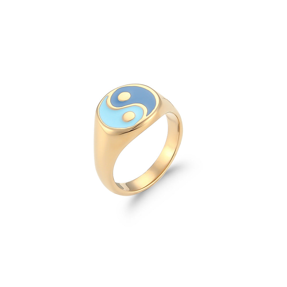 Anillo de acero de titanio con patrón geométrico de Tai Chi Bagua, chapado en oro de 18K, de lujo ligero para mujer