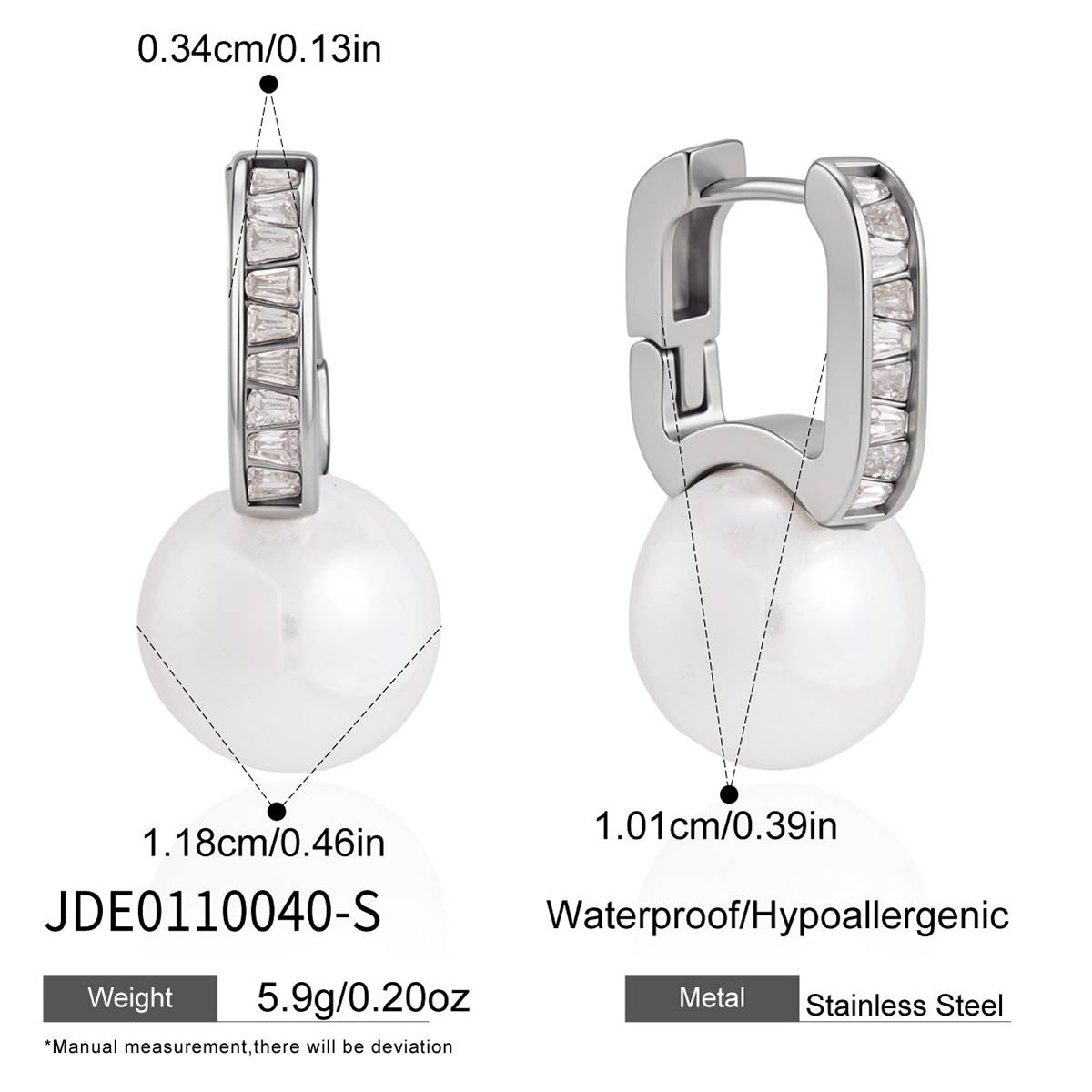 Geometric Stainless Steel Resin Pearl Earrings Plated