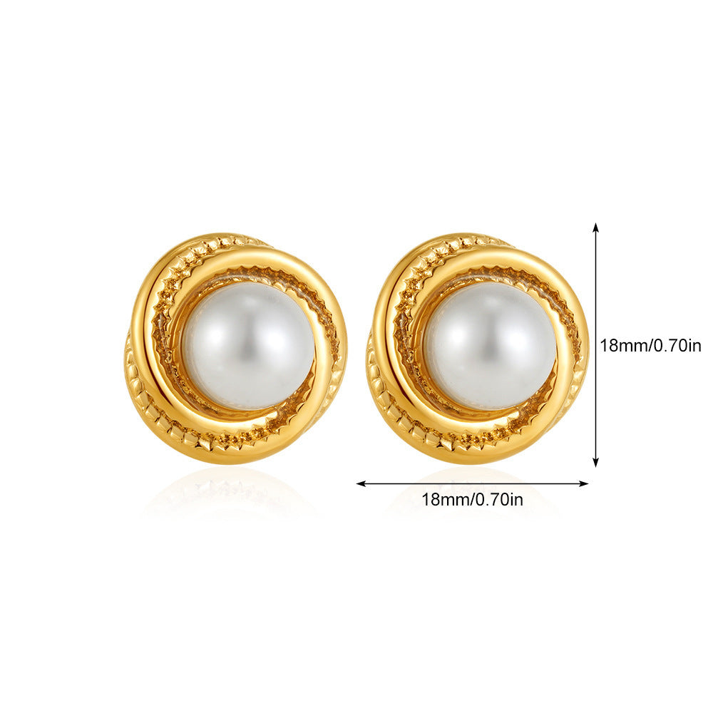 Orecchini a Cerchio Geometrici Minimalisti in Metallo con Intarsio di Perle, da Donna, Gioielli alla Moda per Tutti i Giorni