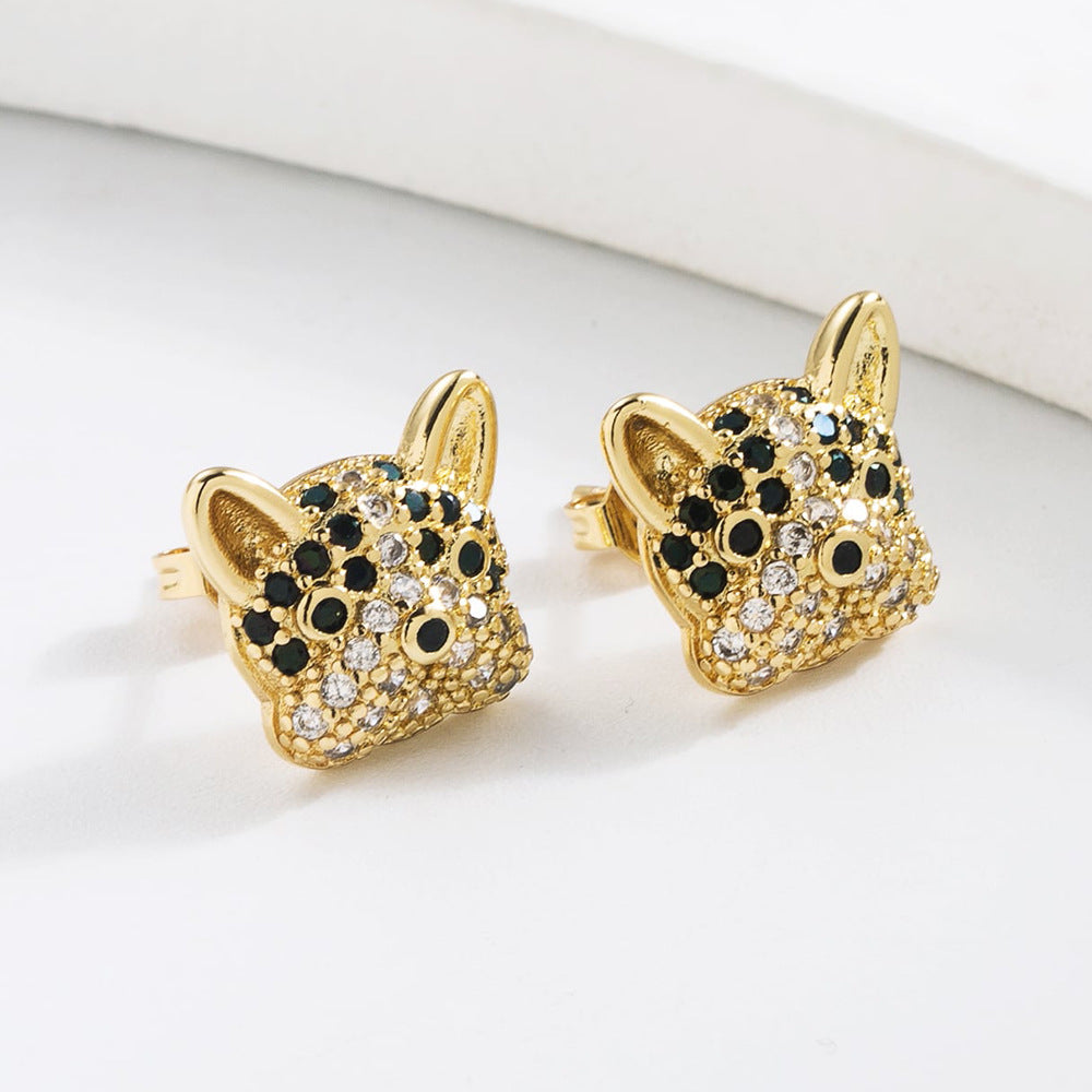 Cute Minimalist Dog and Giraffe Stud Earrings for Women Made of Brass with 18K Gold Plating and Zircon Inlay