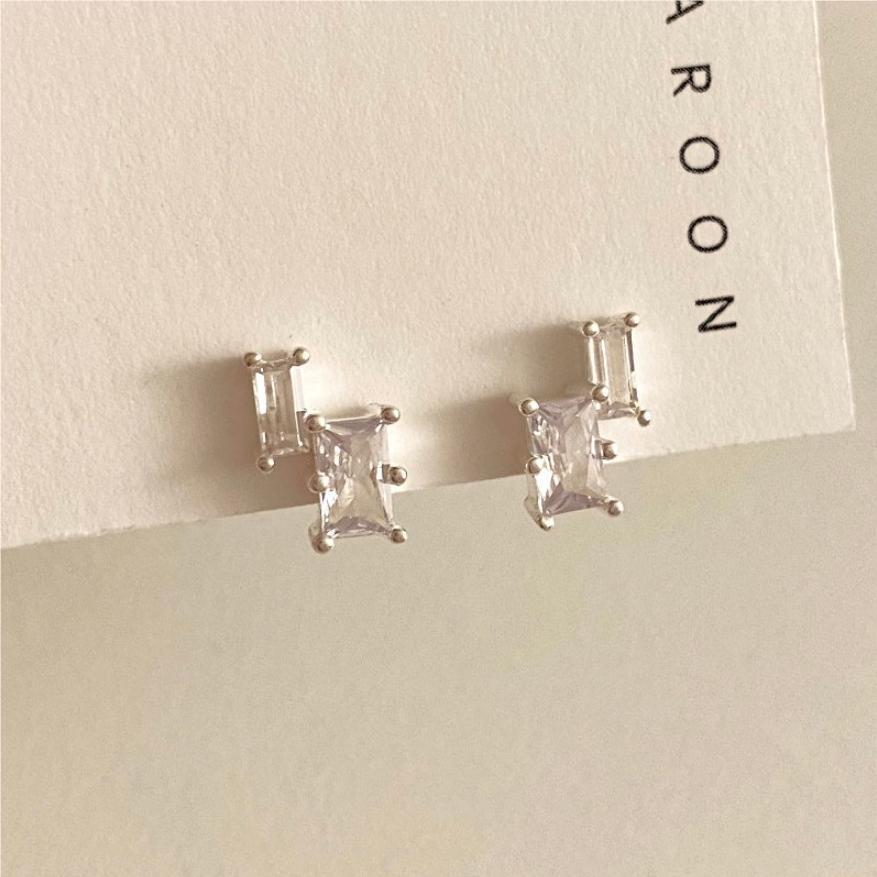 Minimalist Square Zircon Stud Earrings in 925 Sterling Silver with Plated Finish for Women