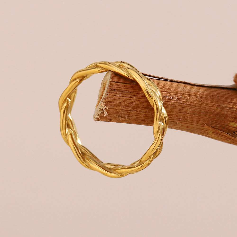 Minimalist Geometric Stainless Steel Ring with 18K Gold Plating for Women