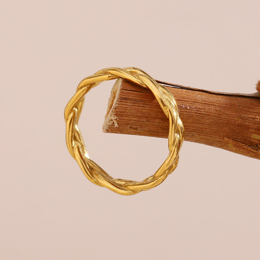 Minimalist Geometric Stainless Steel Ring with 18K Gold Plating for Women