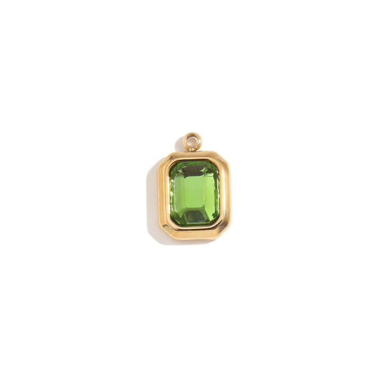 Minimalist Geometric Square Glass Pendant for Women Stainless Steel with 18K Gold Plating