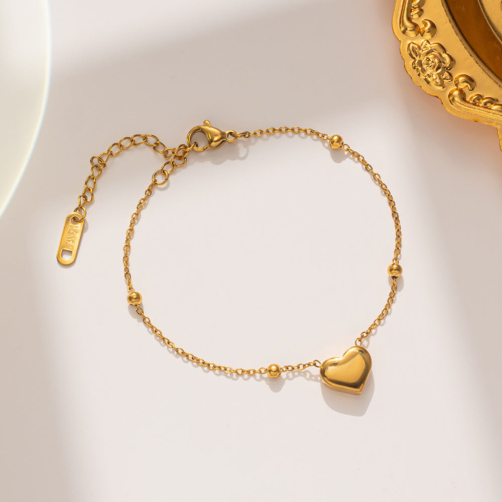 Minimalist Heart-Shaped Titanium Steel Bracelet with Gold Plating for Women