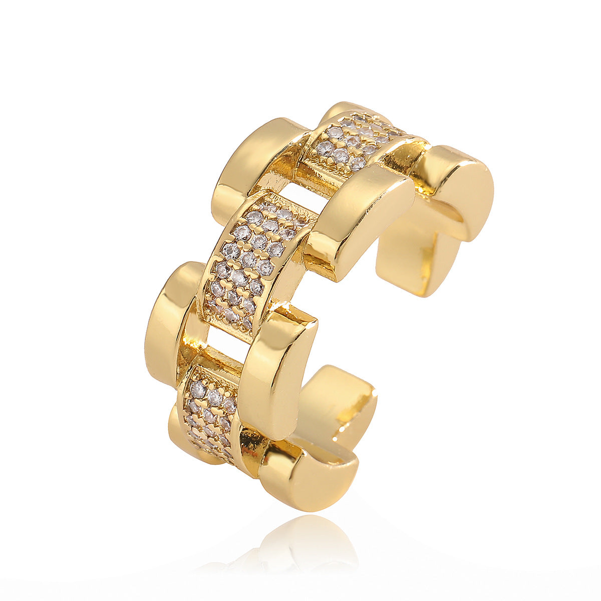 Minimalist Irregular Geometric Open Ring for Women Made of Copper with Real Gold Plating and Zircon Inlay