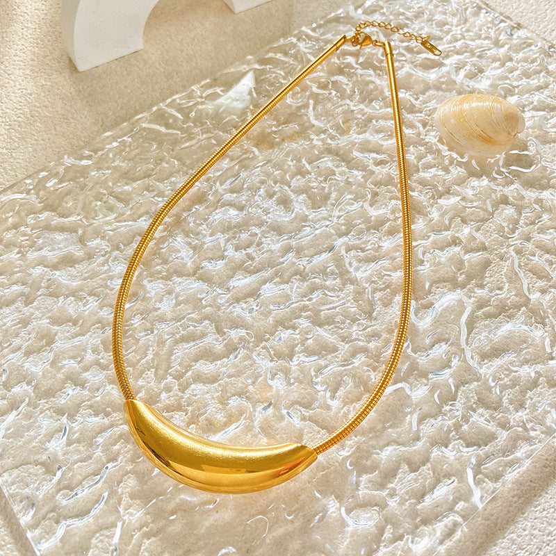Geometric Oval Curved Tube Titanium Steel Plated Choker Necklace for Unisex