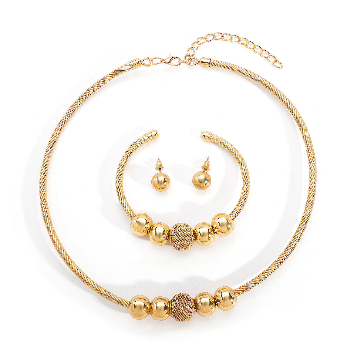 Set di gioielli da donna minimalista vintage con perle tonde in metallo e finitura galvanizzata