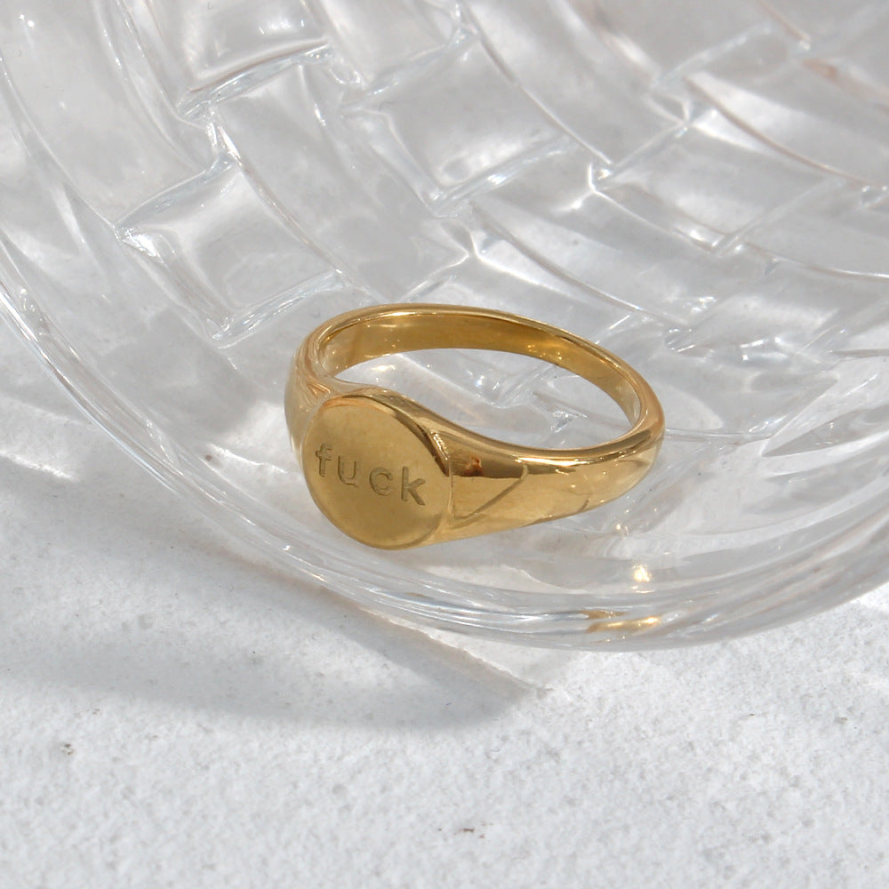 Anillo de letras minimalista de acero inoxidable chapado en oro de 18 quilates para mujer, joyería de moda para viajeros