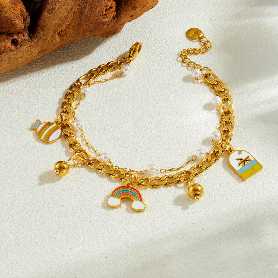 Sweet Minimalist Gold Plated Stainless Steel Rainbow Bracelet