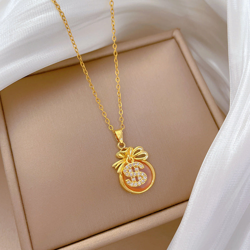 Collana Pendente Luna Geometrica Minimalista da Donna in Acciaio Inossidabile con Catena Delicata alla Clavicola e Strass Completi