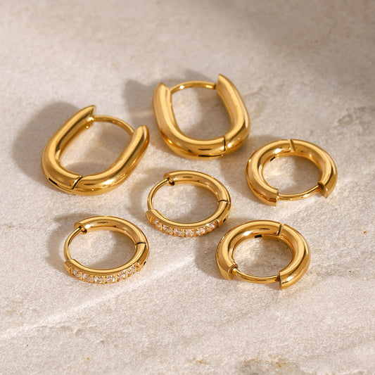 Geometric Stainless Steel Stud Earrings with Rhinestone Inlay for Women, Plated Titanium Steel Fashion Ear Studs