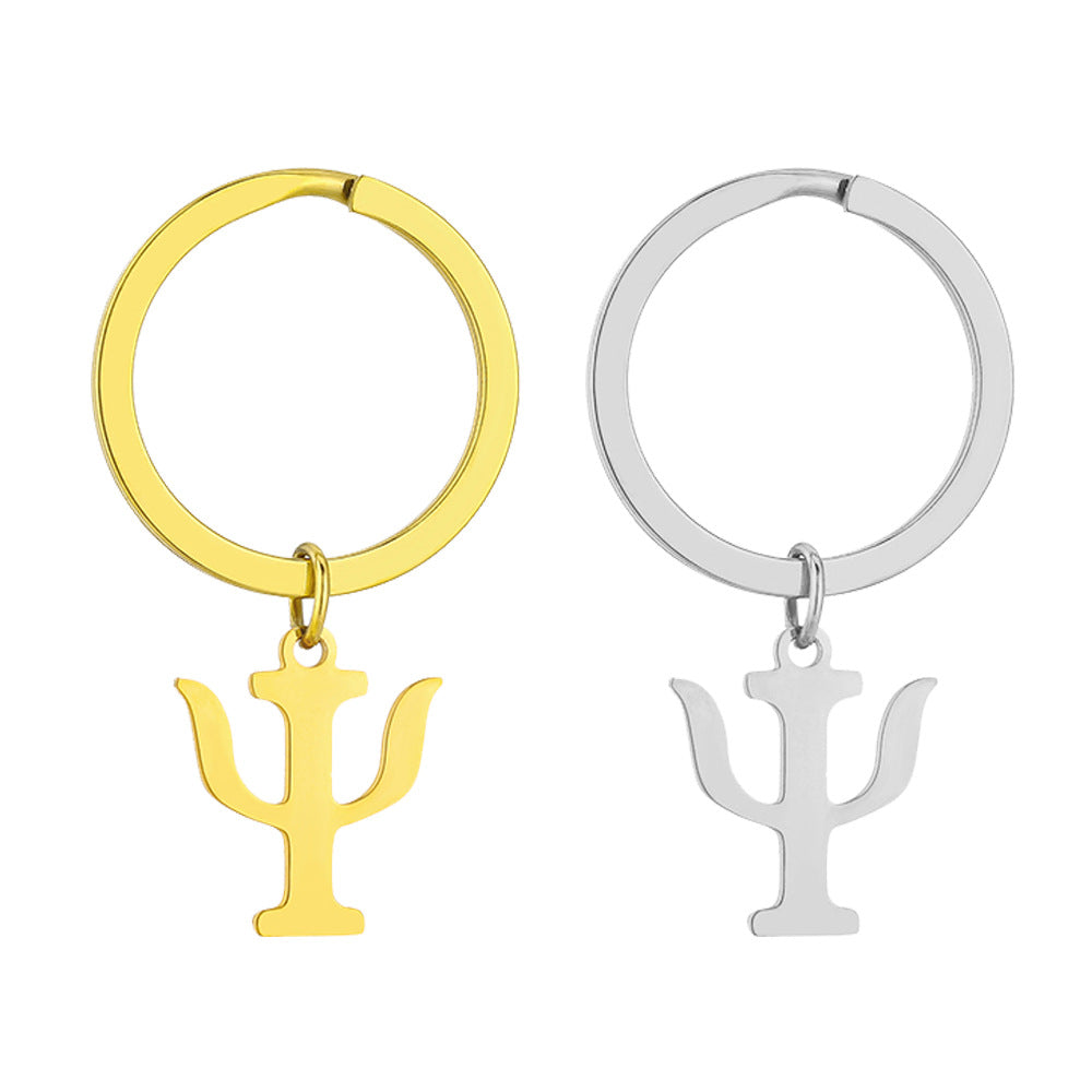 Llavero con colgante minimalista con el símbolo PSI de acero inoxidable para hombres y mujeres