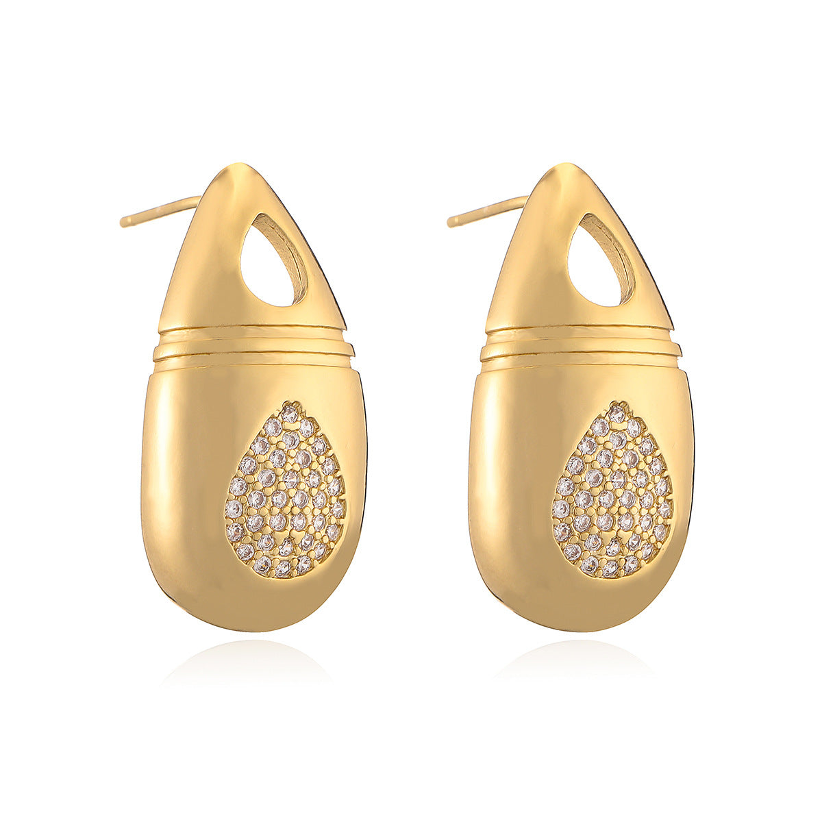 Orecchini pendenti da donna stile vintage geometrici in ottone con placcatura in oro 18K e intarsio in pietra di zircone