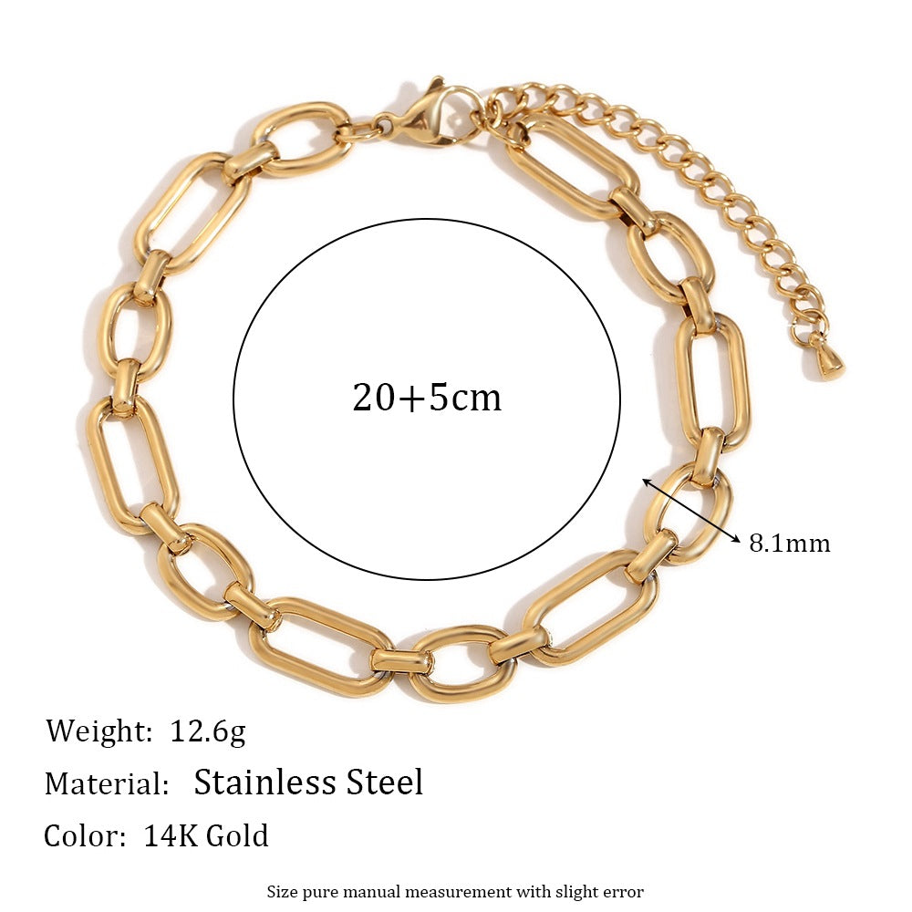 Tobillera minimalista geométrica de acero inoxidable con detalles de imperdibles chapados en oro de 14 quilates para mujer