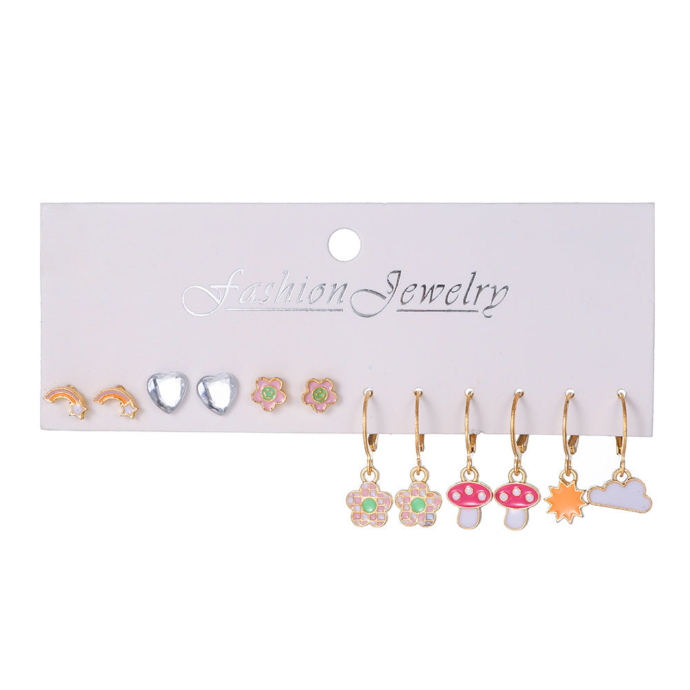 Minimalist Sweet Butterfly Heart Geometric Acrylic Rhinestone Inlay Alloy Earrings with Stainless Steel Posts