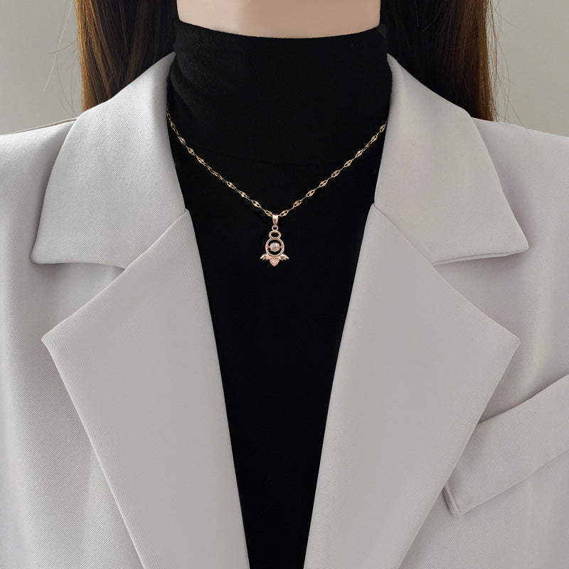 Elegante Collar con Colgante de Ángel para Mujer y Hombre con Forma Geométrica, Cadena de Acero Inoxidable, Motivo Lunar, Gargantilla de Lujo Ligera