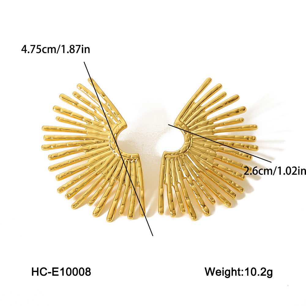 Fashion Geometric Fan Shape 18K Gold Plated Stainless Steel Statement Earrings for Women