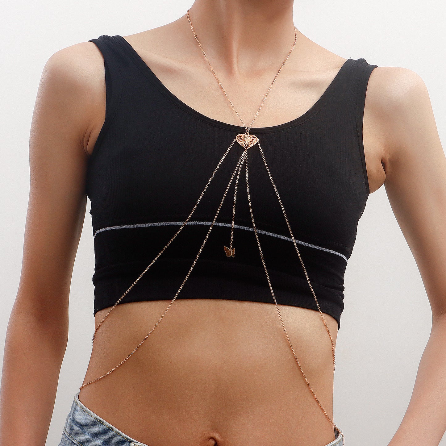 Geometric Hollow Butterfly Body Chain for Women in Alloy with Plated Finish