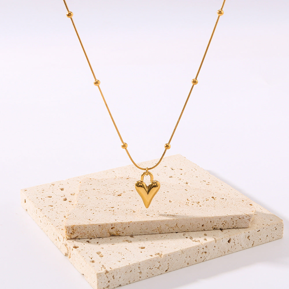 Minimalist Heart-Shaped Titanium Steel Necklace with 18K Gold Plating on O-Chain for Women