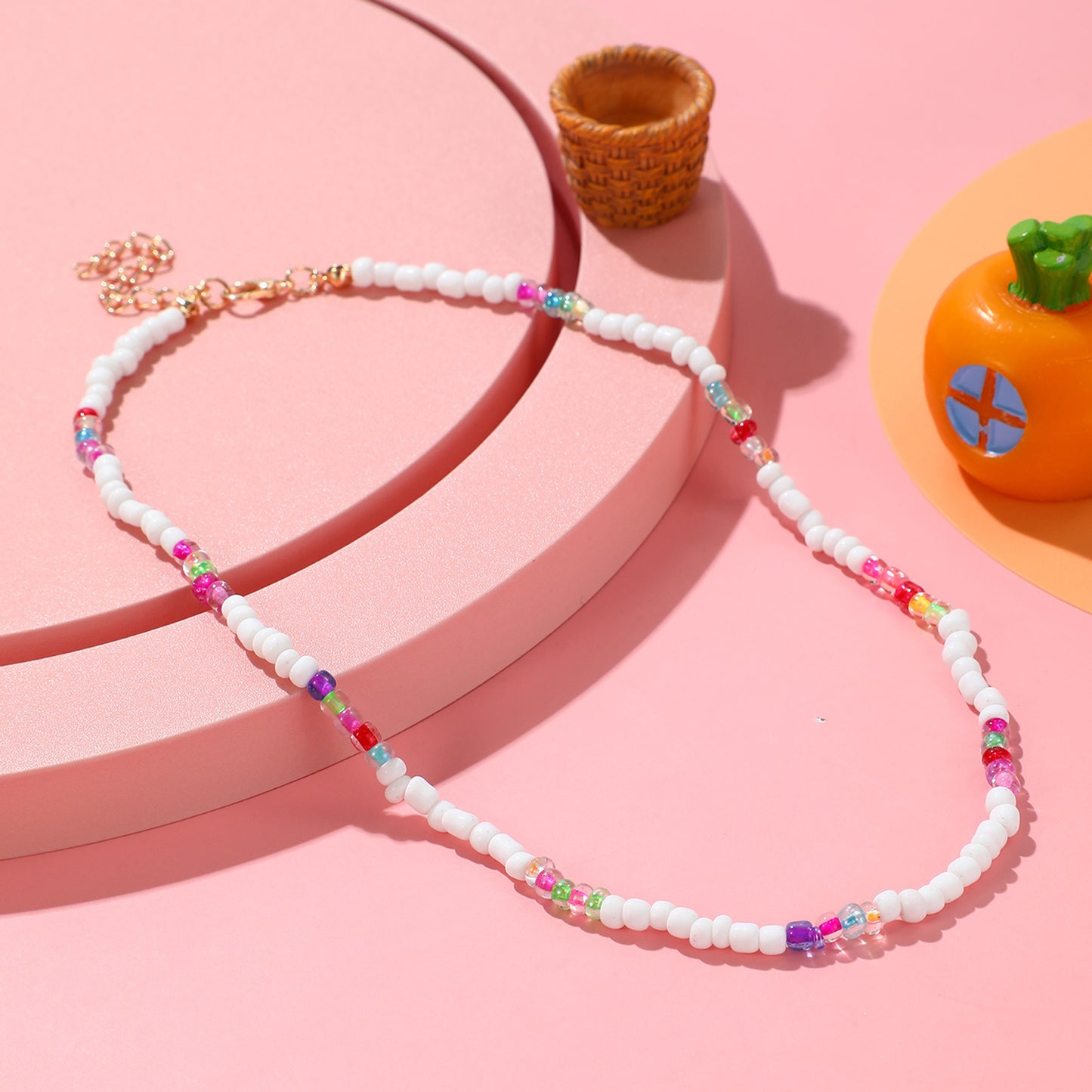 Collar de Dopamina de Cuentas de Colores para Niños con Diseño Geométrico, Cadena de Cordón de Algodón Hecha a Mano, Estilo Dulce y Juguetón