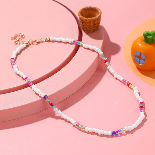 Collana colorata con perline Dopamine per bambini con motivo geometrico, catena fatta a mano in cordino di cotone, stile dolce e giocoso