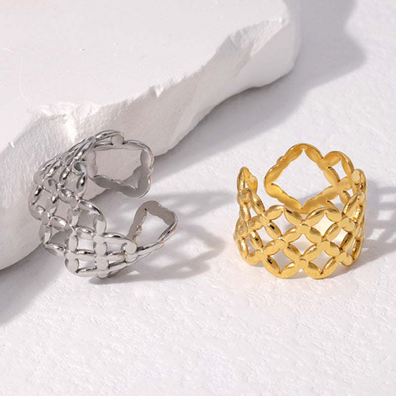 Anello Regolabile da Donna in Acciaio Inossidabile Geometrico Vintage con Finitura Placcata