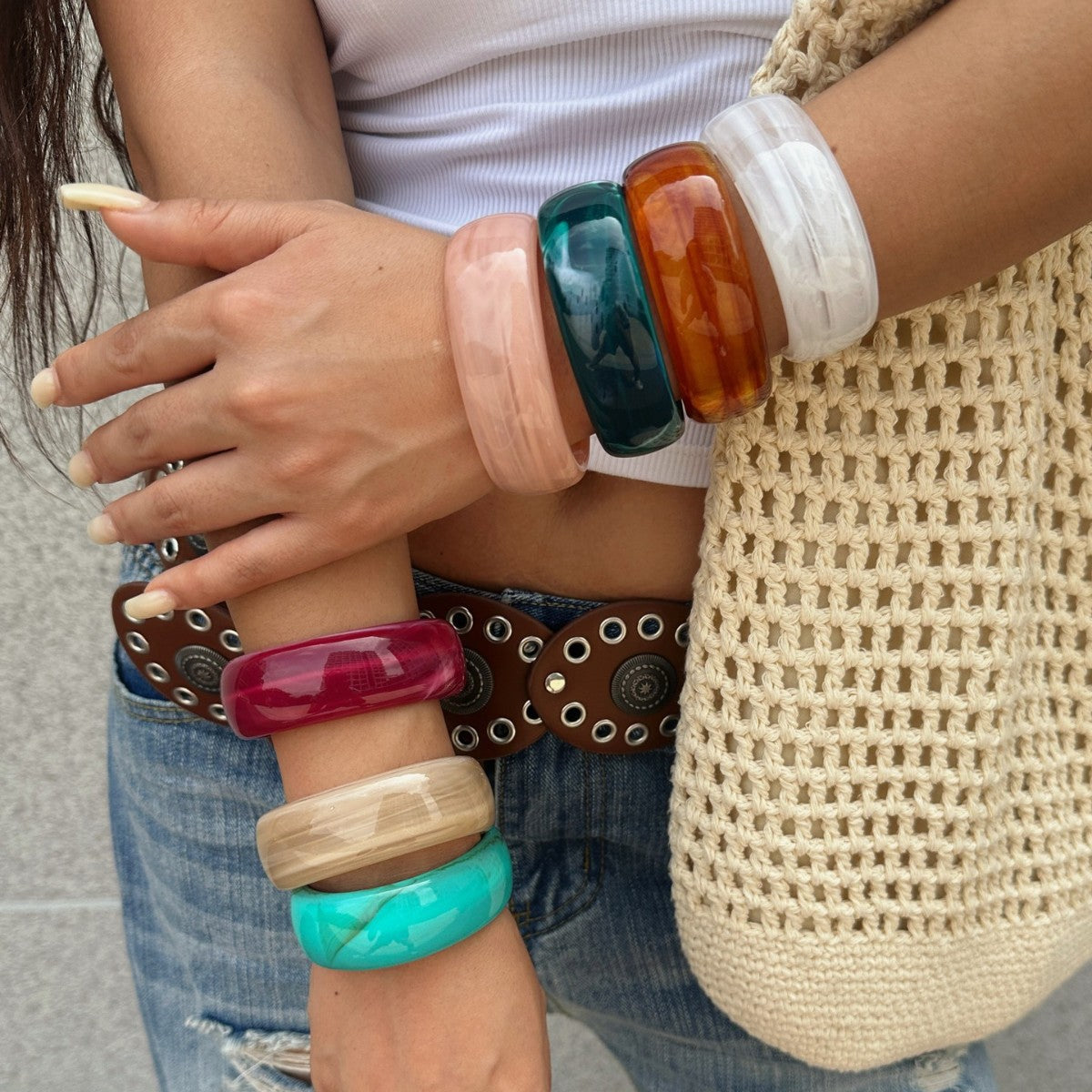 Gradient Geometric Acrylic Drip Oil Wide Bangle Bracelet