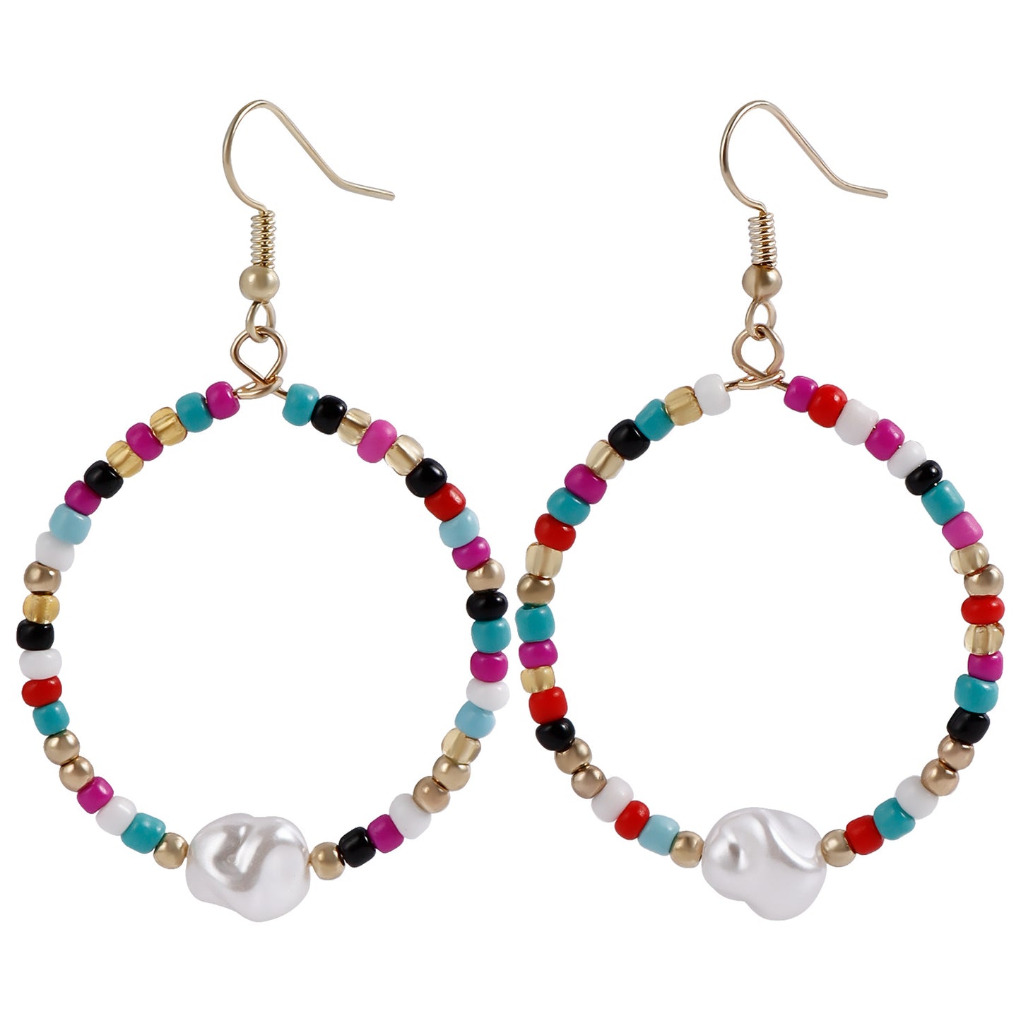 Fashionable Geometric Circle Earrings for Women in Alloy with Plating Finish, Imitation Pearl and Moon Motif Design
