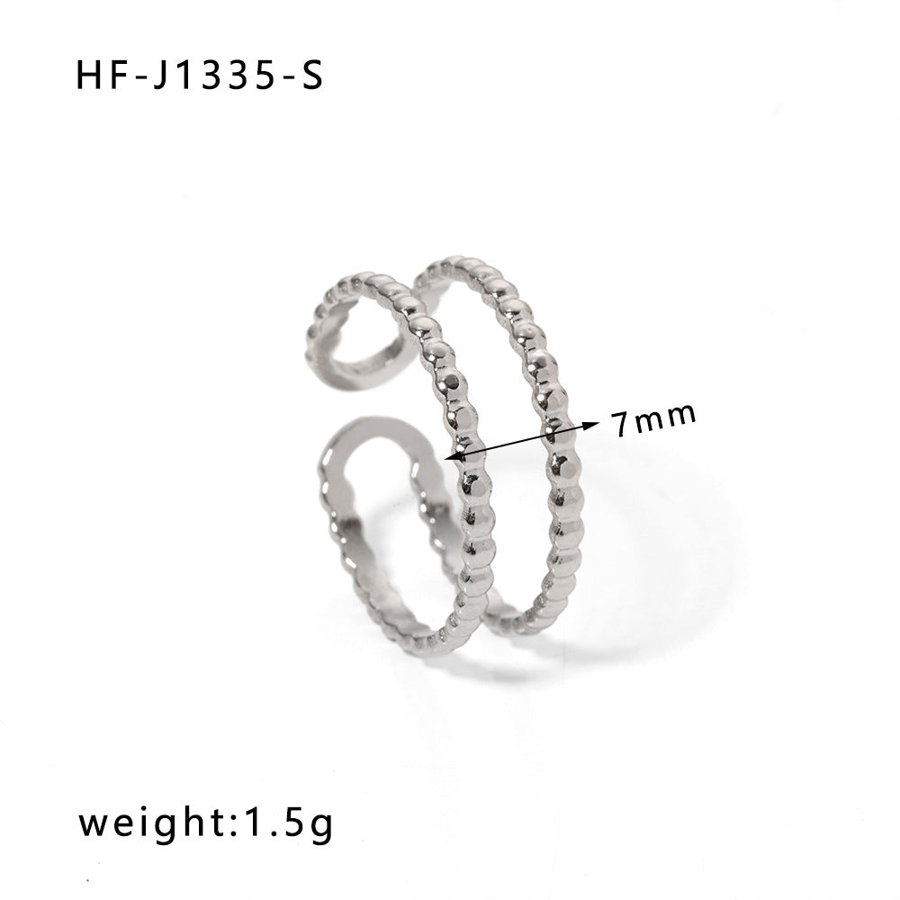 Anello da donna in acciaio inossidabile geometrico a forma di cuore, minimalista, con finitura placcata e design ispirato a una catena
