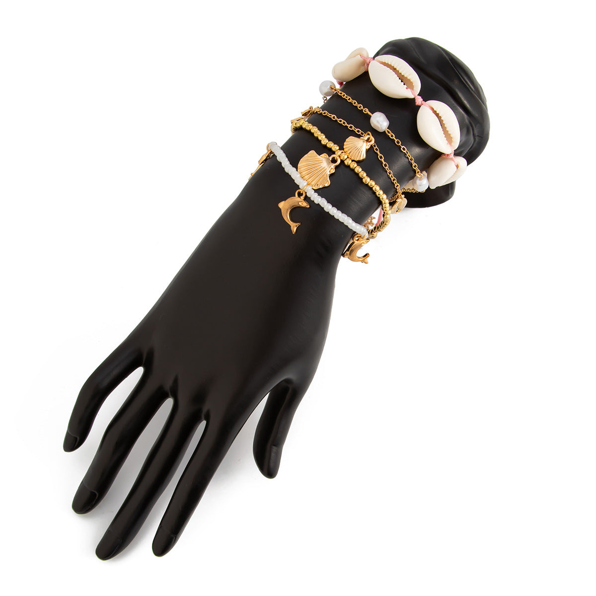 Bracciale in lega stile bohémien con stelle e forme geometriche, ciondoli a delfino e stella per donna, gioielli estivi da spiaggia galvanizzati