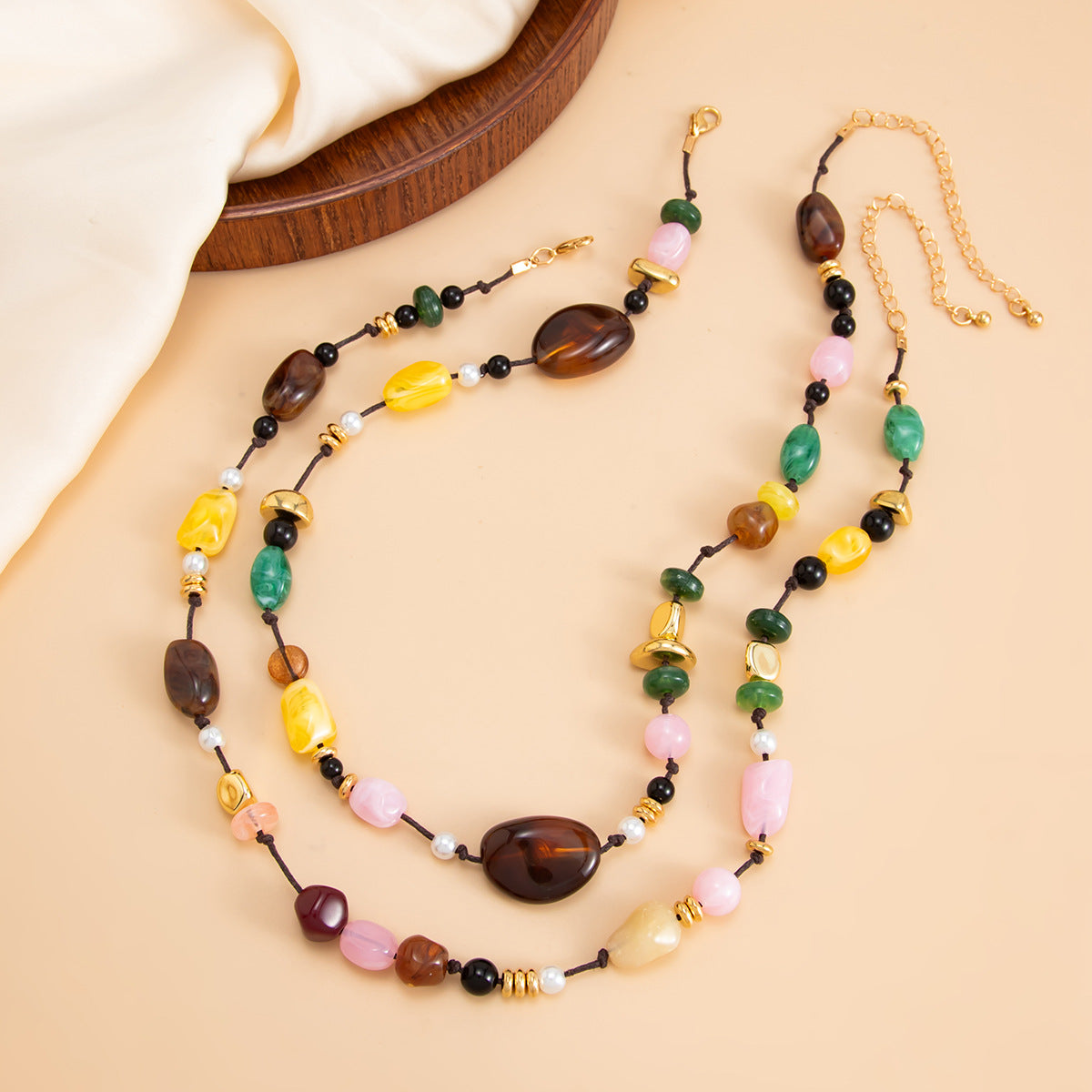 Sweet Geometric Resin Pearl Beaded Double Layer Necklace DIY Charm Bar for Women