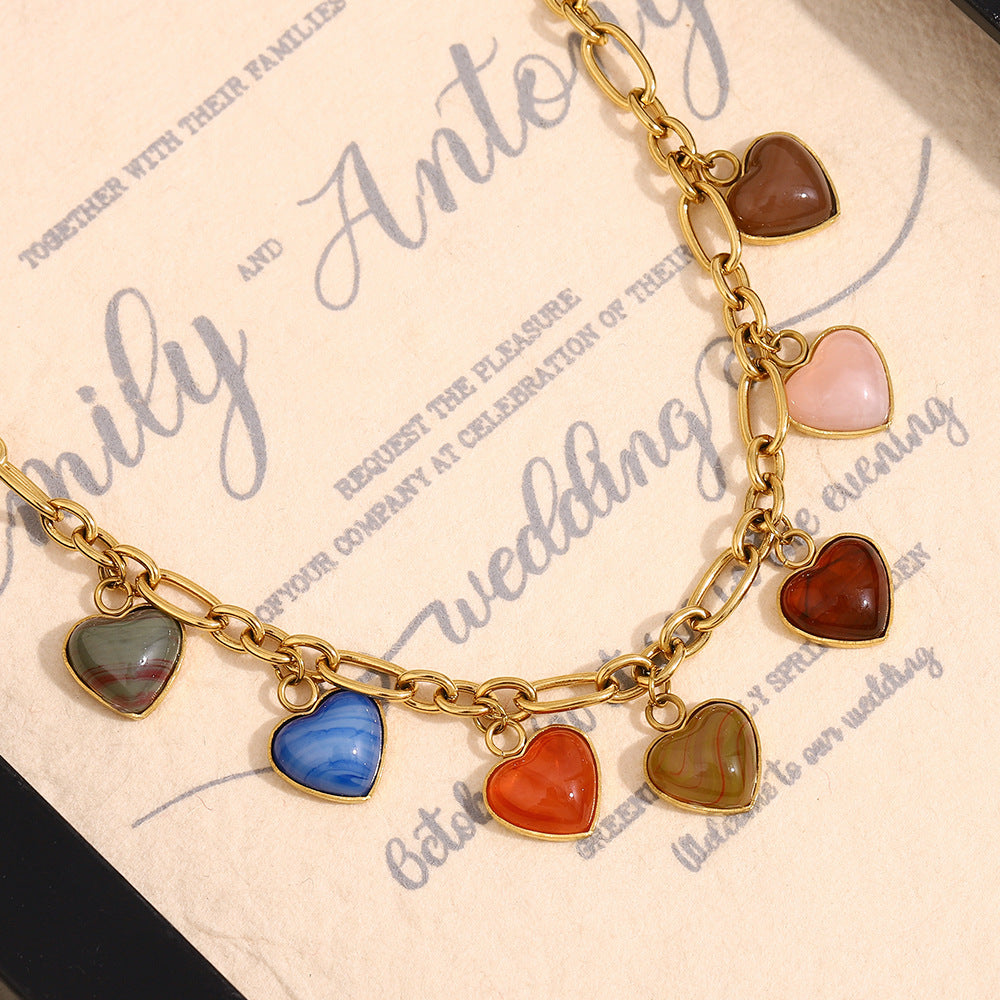Collana con Ciondolo a Cuore Irregolare in Stile Francese Vintage in Acciaio Inossidabile con Placcatura in Oro 18K da Donna