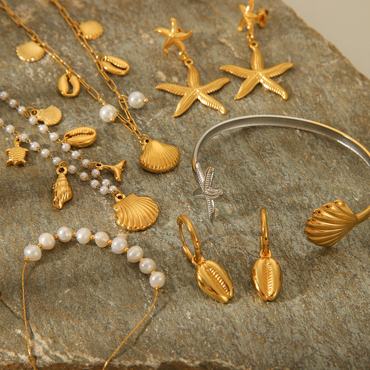 Minimalist Starfish Pendant Necklace with Stainless Steel Chain and Pearl Accents for Women