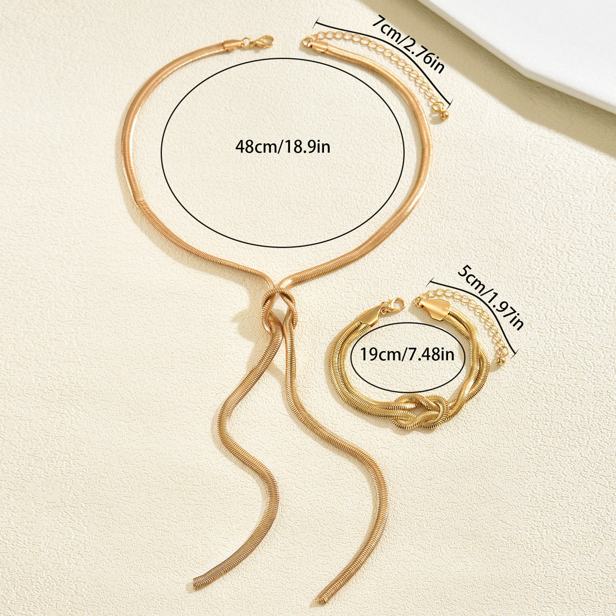 Geometric Line Design Long Necklace and Bracelet Set for Women in Zinc Alloy with Plated Finish