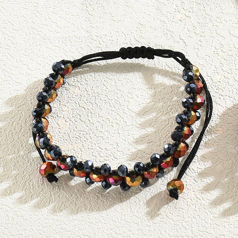 Pulsera geométrica de cuentas para mujer con detalles de cristal multicolor, pulsera ajustable de varias capas