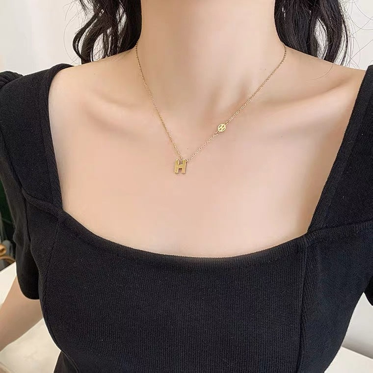 Minimalist Letter H Titanium Steel Necklace for Women with Plated Finish Snake Chain Style Locket Necklace
