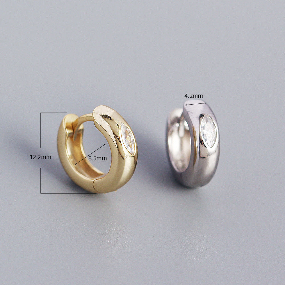 Pendientes de aro geométricos minimalistas de plata de ley S925 con incrustaciones de circonita baguette